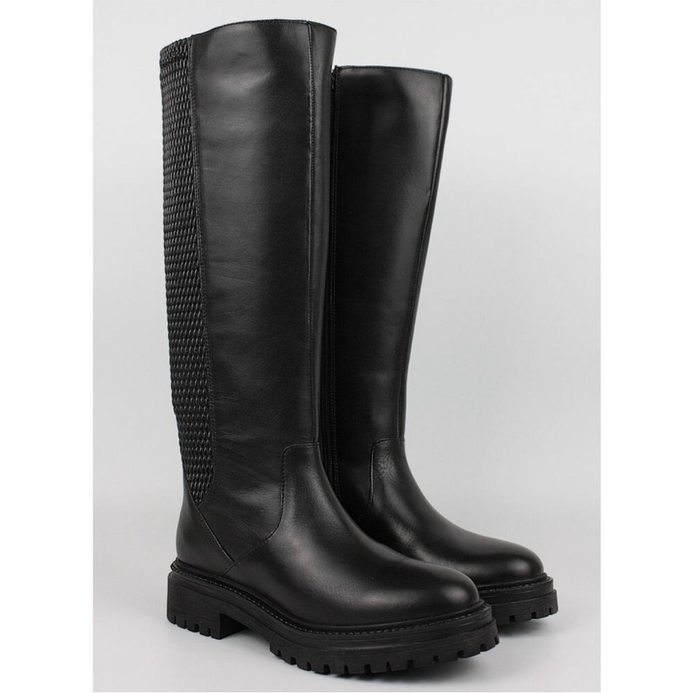 Geox Iridea Black Leather Lug Sole Boots Size 37 Women’s Designer Comfort - Picture 2 of 9